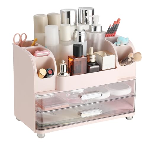 Large Makeup Organizer with Drawers for Vanity - Pink Storage Unit