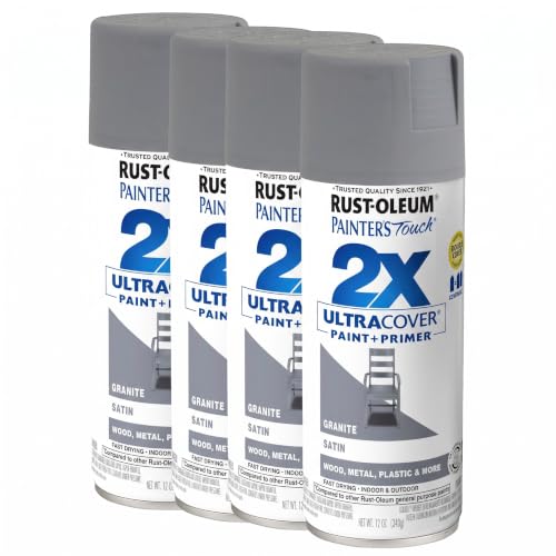 Rust-Oleum Painter's Touch 2X Ultra Cover Satin Spray Paint - Granite, 12 oz, Pack of 4