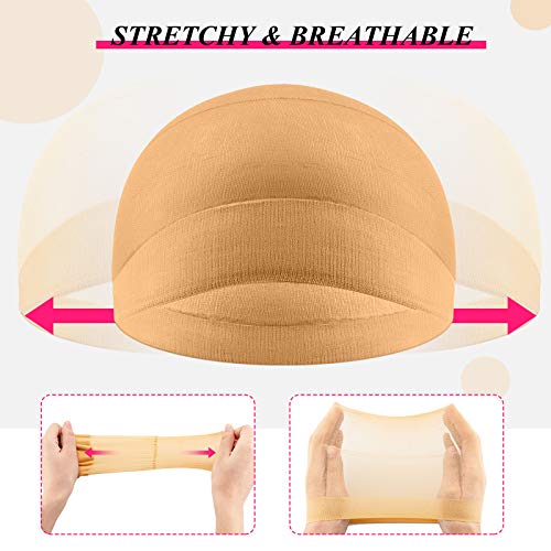 eBoot 3 Pack Wig Caps - Nylon and Mesh Net Stretch Caps in Beige, Brown and Black