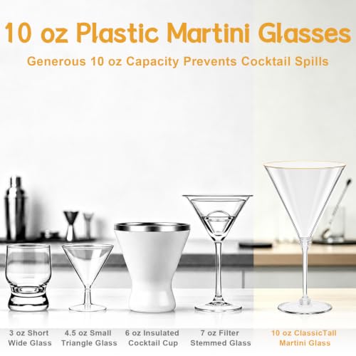Disposable 10oz Martini Glasses Set with Gold Rim - 12 Pcs