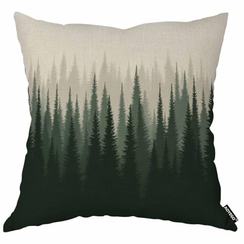 Pine Forest Throw Pillow Cover, Misty Nature Landscape Cushion Case 18x18