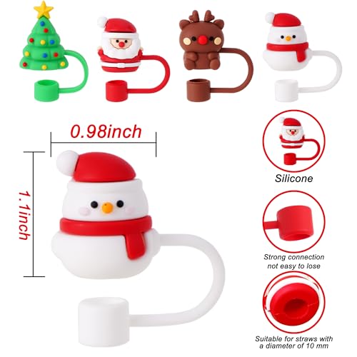 Christmas Silicone Straw Covers for Stanley 30/40 Oz Cups - 4 Pcs