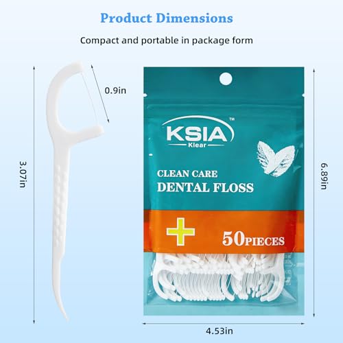 KSIA Dental Floss Picks 50 Count with Travel Pouch, PFAS-Free
