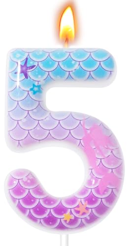 Mermaid Birthday Candles - Number 5 Cake Decoration Supplies