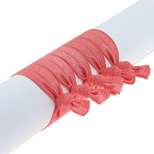 Manipepe 50 Pack Knotted Hair Ties - No Crease Watermelon Pink Ponytail Elastics