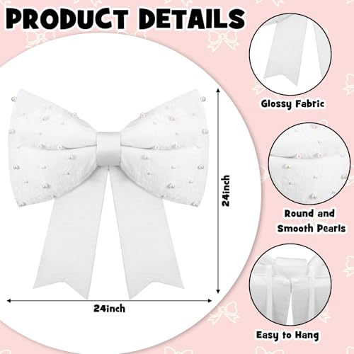 White Christmas Giant Bow with Pearl Satin Decoration for Tree Front Door Holiday Party Outdoor Decor - 24 Inch