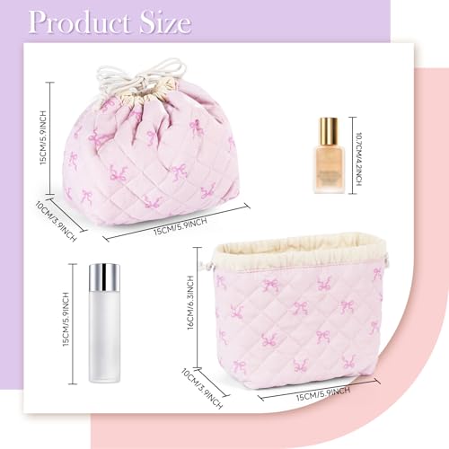 Playexen Quilted Drawstring Makeup Bag, Cute Travel Cosmetic Pouch