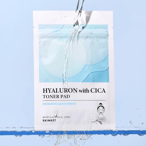 SKIN627 Hyaluron with Cica Toner Pads - 30 Pre-Soaked Korean Facial Sheets for Deep Hydration and Soothing Care