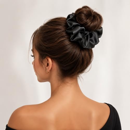 Satin Hair Scrunchies 2Pcs, Soft Silk Ponytail Holders No Damage Hair Ties