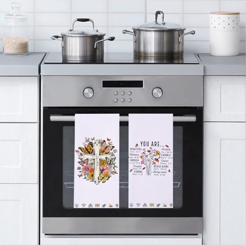 Faith Christian Kitchen Towels Set of 2 - Floral Butterfly Design