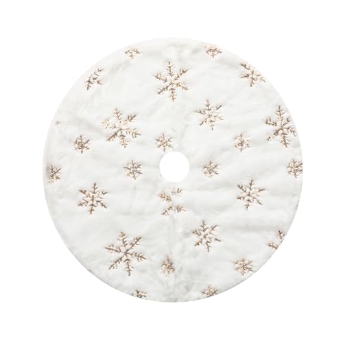 18-Inch Mini Christmas Tree Skirt White with Gold Sequin Snowflakes - Festive Holiday Decor