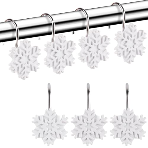 EVOOKA White Snowflake Shower Curtain Hooks - 12pcs Christmas Decor