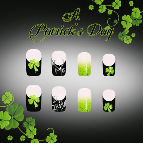 St. Patrick's Day Press on Nails Medium Square French Tip False Nails