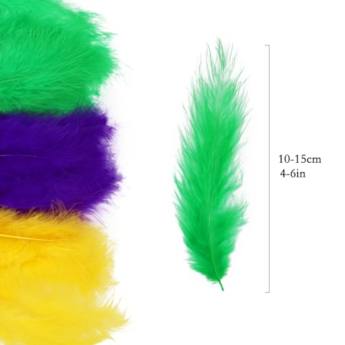 Bulk 300PCS Mardi Gras Turkey Feathers - 4-6 Inch Purple Green Gold