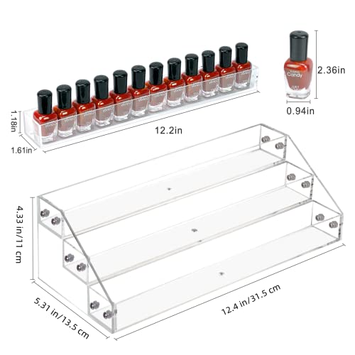 BTremary 3-Pack Clear Acrylic Nail Polish Organizer Shelf Rack - Holds 36 Bottles