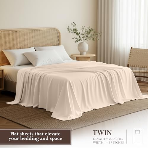 Utopia Bedding Twin Size Flat Sheet - Ultra Soft Microfiber, Beige