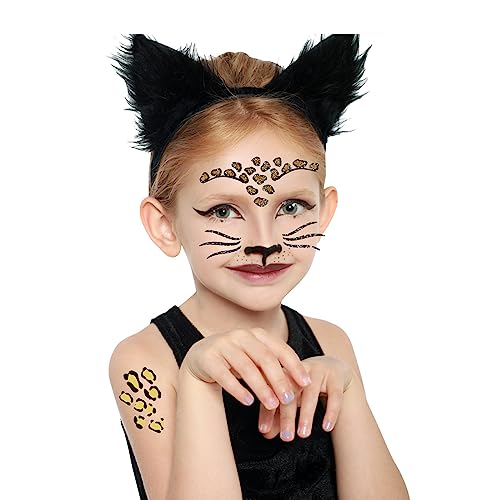 Leopard Face Temporary Tattoos Gold Cheetah Cat Makeup Stickers for Halloween