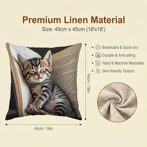 18x18 Cute Cat Linen Pillow Cover for Sofa - Pack of 1