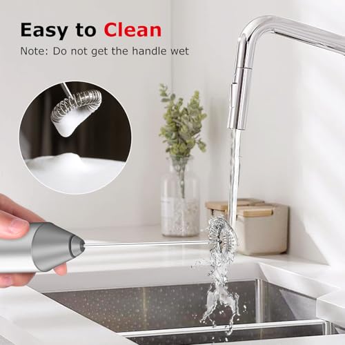 Bonsenkitchen Compact Silver Milk Frother with Stand - Battery Operated
