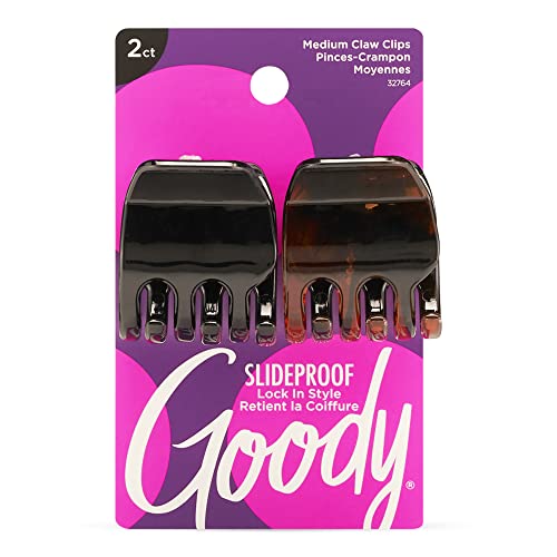 Goody Medium Hair Claw Clips - Black and Brown Plastic Hair Clips, 2 Pack