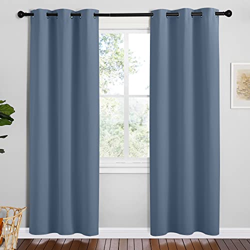 NICETOWN Blackout Curtains - 42 x 78 Inch Stone Blue Thermal Grommet Panels