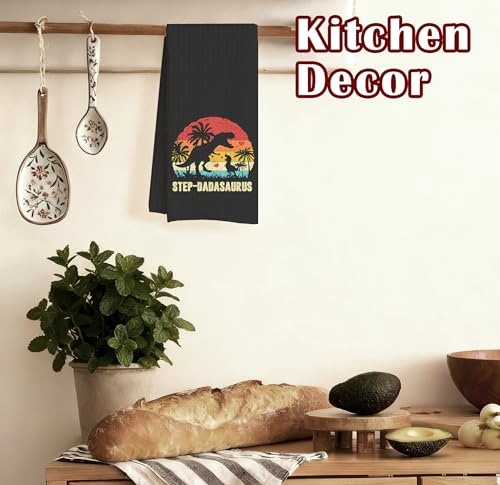 Funny Dinosaur Step Dad Hand Towel Retro 16x24 Inch Kitchen and Bathroom