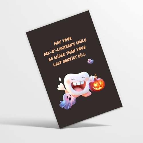 Funny Halloween Dentist Greeting Card with Envelope and Sticker, 5.3x8