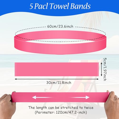 5 Pack Beach Towel Bands Beach Towel Clips for Cruise Chairs, Pool Chairs Towel Strap Towel Holder Cruise Ship Essentials Elastic Towel Band Beach Accessories for Women Men