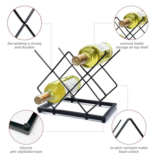 MCSAPIL 5-Bottle Countertop Wine Rack, Modern Black Metal Wine Holder