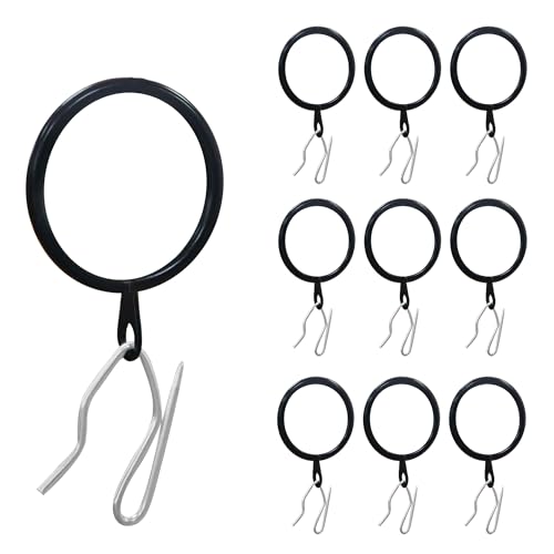 Limon Home 20-Pack Black Metal Curtain Rings & Hooks, 1.1" Diameter