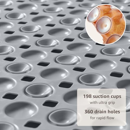 OTHWAY Non-Slip Bathtub Mat, 35x16 Inch Shower Floor Liner - Grey