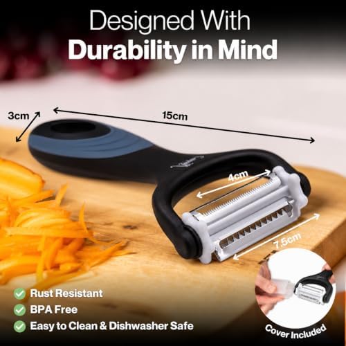 Neez 3-in-1 Julienne & Vegetable Peeler Set - Black & Blue Kitchen Tool