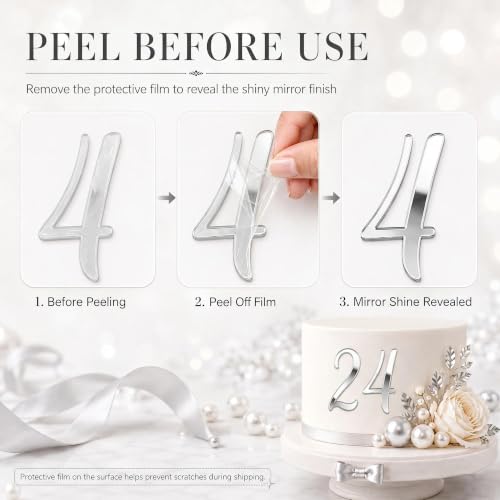 10PCS Silver Acrylic Cake Number Toppers Set - 0-9 Birthday Decor