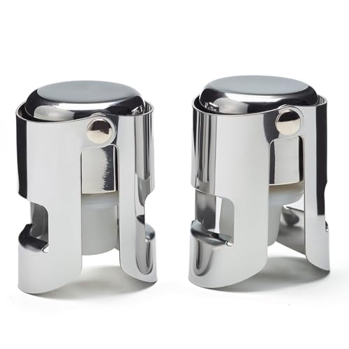 Aertyzeen 2-Pack Champagne Stoppers, Silver Stainless Steel Airtight Seal