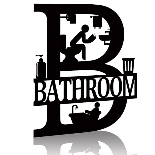 Black Bathroom Decor - 12x14 Inch Metal Wall Art Sign