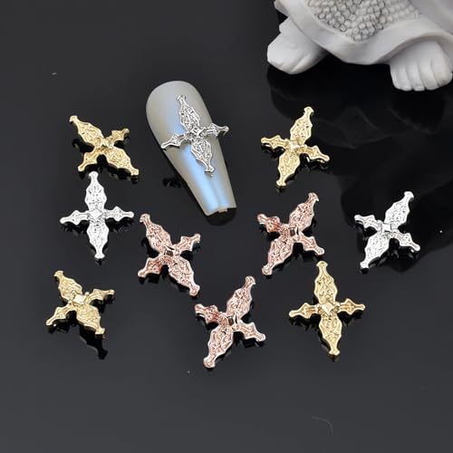 Kurilai 3D Metal Cross Nail Charms - 30Pcs Punk Alloy Nail Art Studs