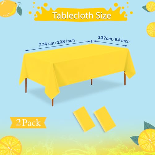 Yellow Disposable Tablecloths 54 x 108 Inch, 2 Pack for Rectangle Tables