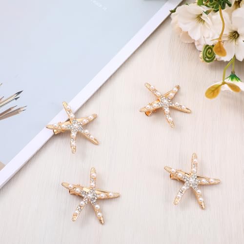 Tyqour 4Pcs Starfish & Pearl Hair Clips Mermaid Beach Hair Barrettes