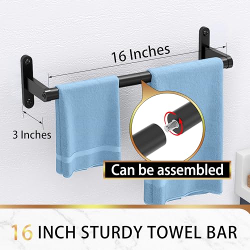 16-Inch Black Wall Mounted Towel Bar, Heavy Duty Stainless Steel Towel Rack