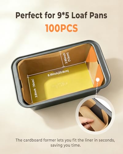 Bake Choice 100 Pcs Non-Stick Loaf Pan Liners 9x5 Inch