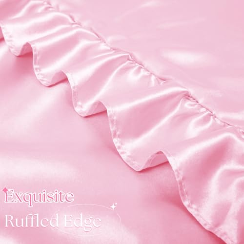 Pink Ruffle Satin Pillow Covers, 18x18 Inch Set of 2, Envelope Closure