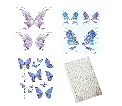 Butterfly Glitter Temporary Tattoo & Pearl Face Stickers for Festival Makeup