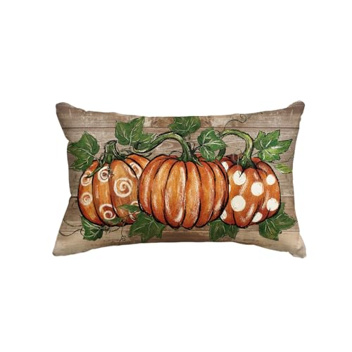 Fall Pumpkin Wood Grain Throw Pillow Cover 12x20 Inch