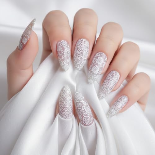 Lace Nail Foil Sheets Black White Floral Transfer Stickers 10 Rolls