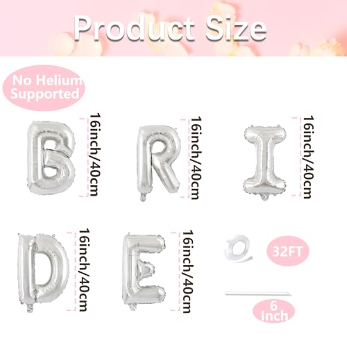 16 Inch Silver 'BRIDE' Mylar Balloon Banner for Weddings & Parties