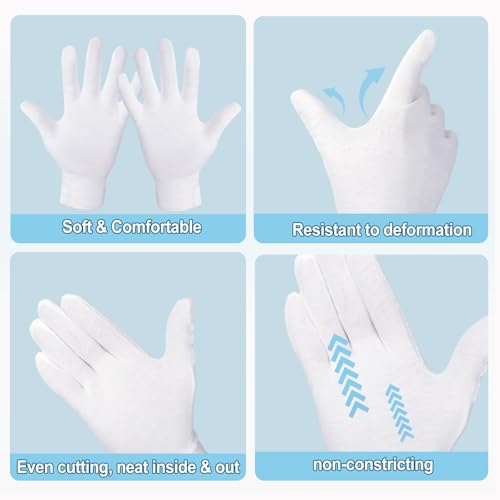 12-Pack White Cotton Gloves for Dry Hands, Eczema Care & Sleeping