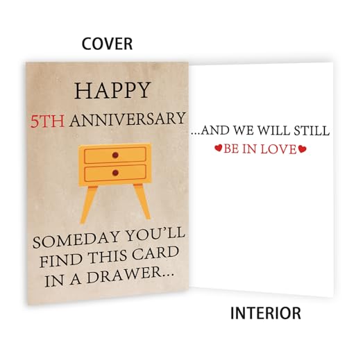 5 Year Anniversary Wood Card for Husband Wife - Funny 5th Gift