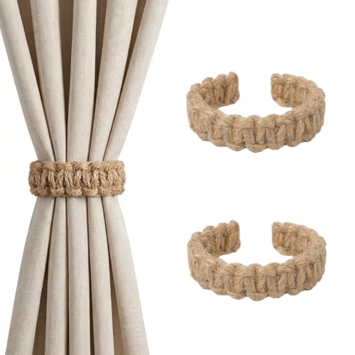 Handmade Boho Curtain Tiebacks - Adjustable Jute Holdbacks (2 Pack)
