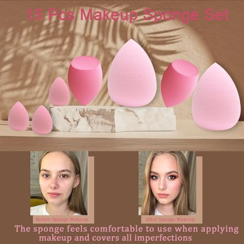GFOUNS 15 Pcs Makeup Sponge Bulk Set for Liquid, Cream & Powder