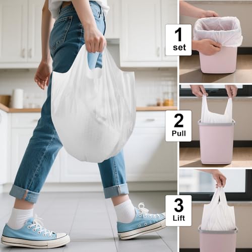 3 Gallon White Trash Bags with Handles - 100 Count Biodegradable